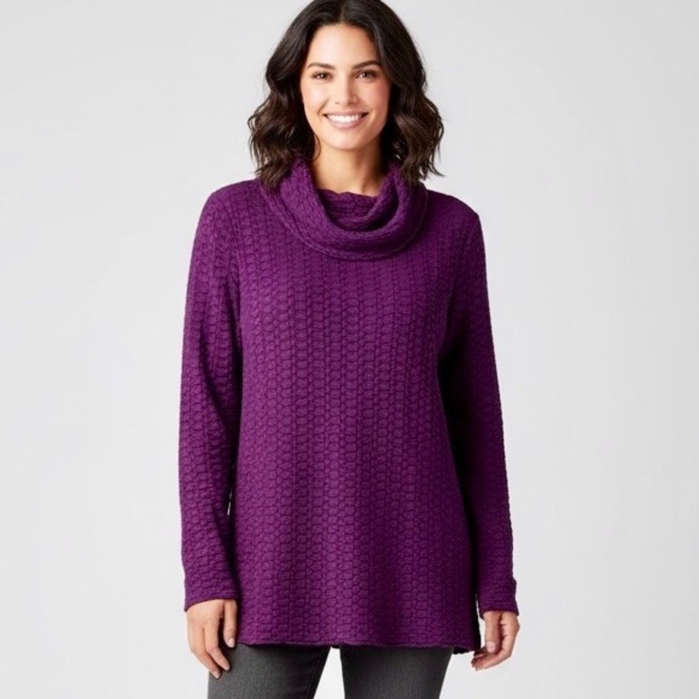 Habitat Stretch Tunic Shirt Women Large Purple Mock‎ Neck Long Sleeves Lagenlook
